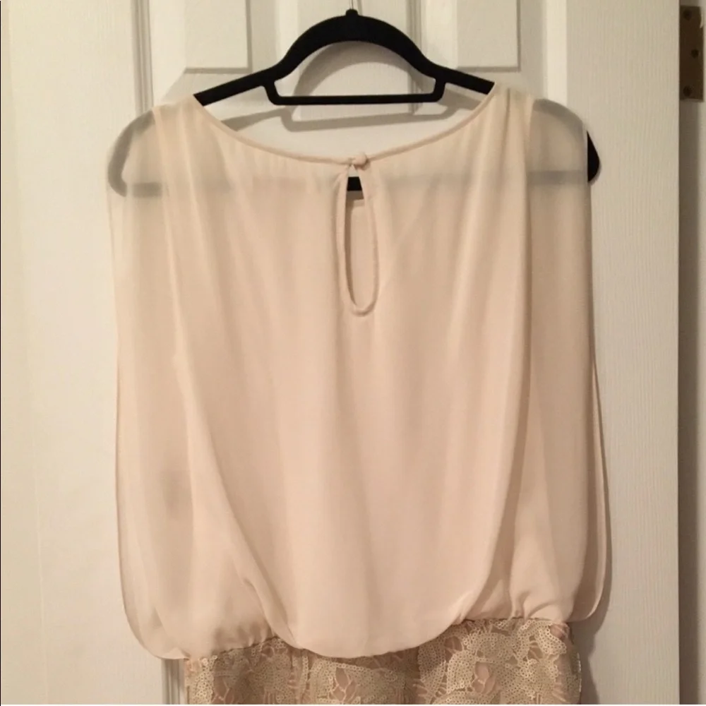 🛳 Designer’s Aidan Mattox Beige Drape Chiffon Cocktail Sequin Dress - Picture 14 of 16